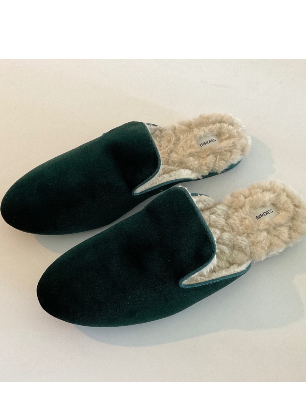 BIRDIES Phoebe Faux Fur Velvet Mule Slide Emerald Green Size 10 - Picture 2 of 9